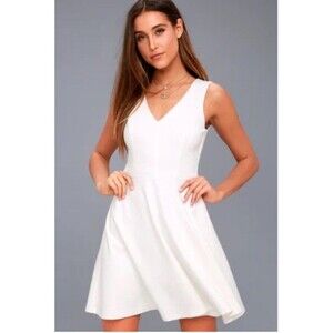 Lulus White Ivory Bon Appetit Skater Mini Dress Women's Lined Size S‎